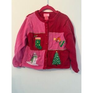 J Khaki Kids Holiday Cardigan Sweater Size 5 Stocking,‎ Tree, Snowman  Appliqués